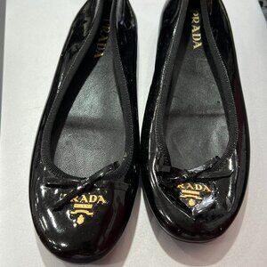Prada Black Leather Ballet Flats with Dustbag